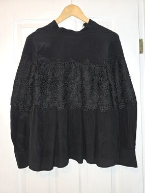 & Other Stories Black Lace Yoke Long Sleeve Blouse